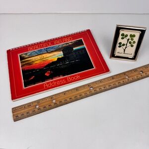 Vtg Beautiful Ireland Pics Address Book Spiral Bound w Real Shamrocks Frame READ